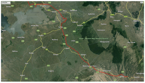 Project map of Naivasha-Kisumu (phase 2B) section of Kenya SGR