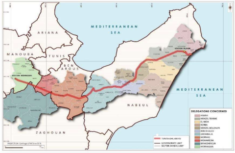 400 kV Mlaabi-Mornaguia transmission line map